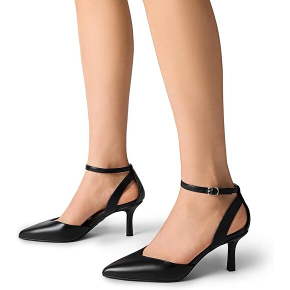 🆕Women  Black Kitten Heels Pumps Closed Pointed Toe D'Orsay Dress Shoes Wedding - Picture 7 of 7